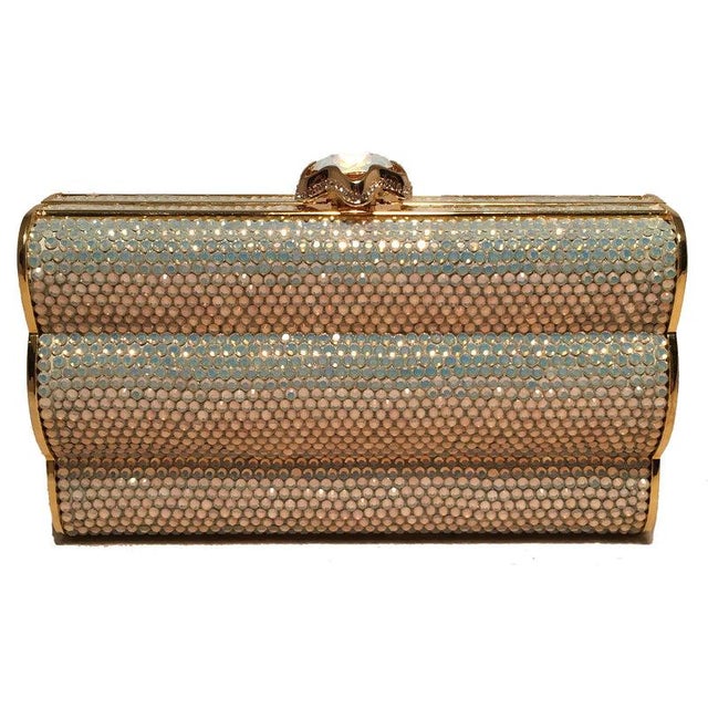 Contemporary Judith Leiber Iridescent Swarovski Crystal Gold Minaudiere Evening Bag Clutch For Sale - Image 3 of 9