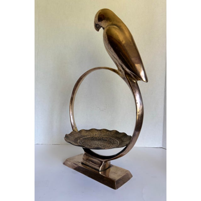 Brass Vintage Brass Parrot and Diplay Catchall Sculptural Decor For Sale - Image 8 of 12