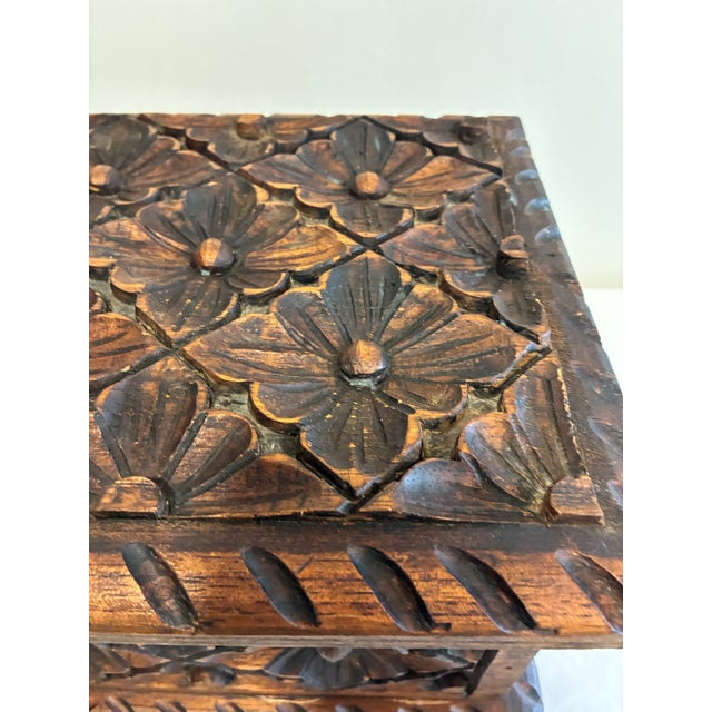 Vintage Hand-Carved Floral Wooden Chest For Sale - Image 14 of 16