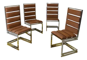 Doghe Model Chairs with Metal Structure and Brown Suede Seat by Romeo Rega for Metalarte, 1970s, Set of 4
