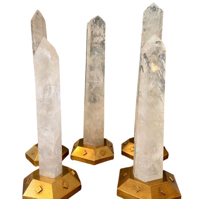 Set of Five Rock Crystal Obelisk Towers on Giltwood Bases. u.s.a. 20th Century. For Sale - Image 4 of 9