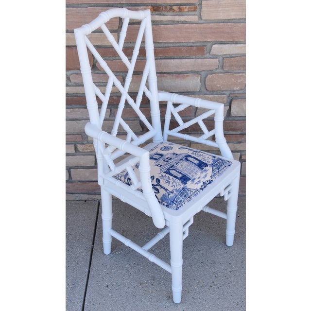 White 1950s Chinoiserie Faux-Bamboo Chippendale-Style Dinning Armchairs - Set of 6 For Sale - Image 8 of 13