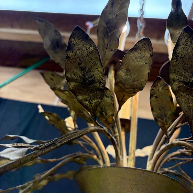 Antique French Chandelier With Gold Leaves and Branches in Old Gilding For Sale In Portland, ME - Image 6 of 14