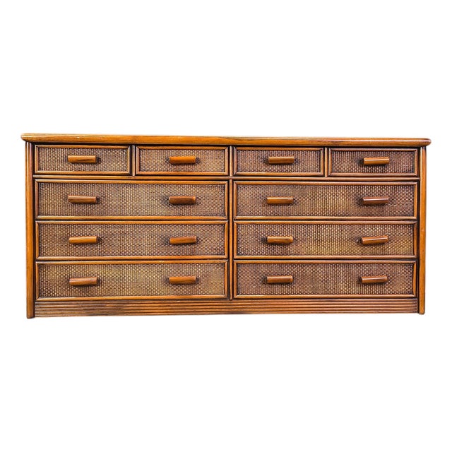 Vintage Rattan and Bamboo Chest of Drawers, 1970s For Sale