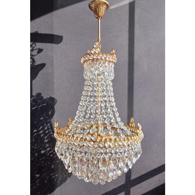 Art Deco Vintage Crystal Chandelier Basket Ceiling Light For Sale - Image 3 of 12