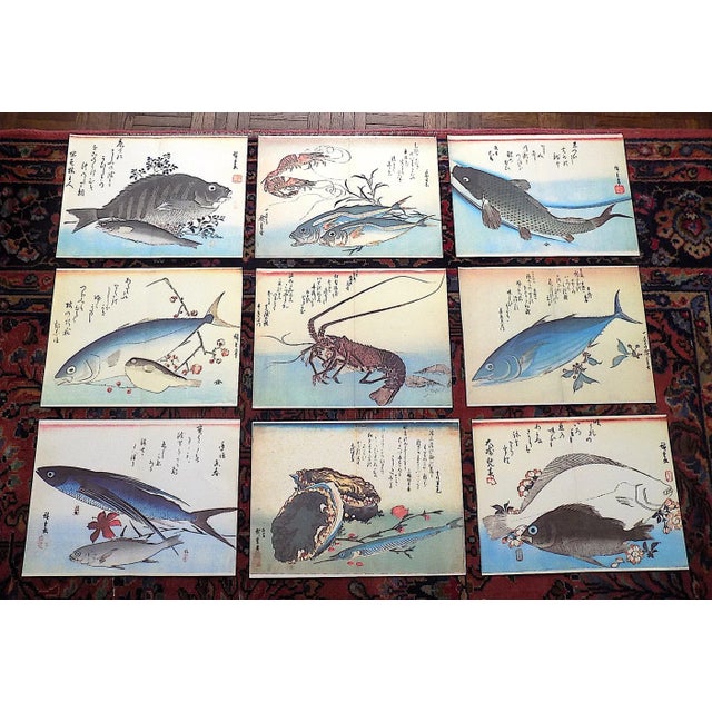 Printmaking Materials Signed/Chop Marked Vintage Imperial Folio Size Japanese Fish & Calligraphy Lithographs by Hiroshige Set of 9 For Sale - Image 7 of 7