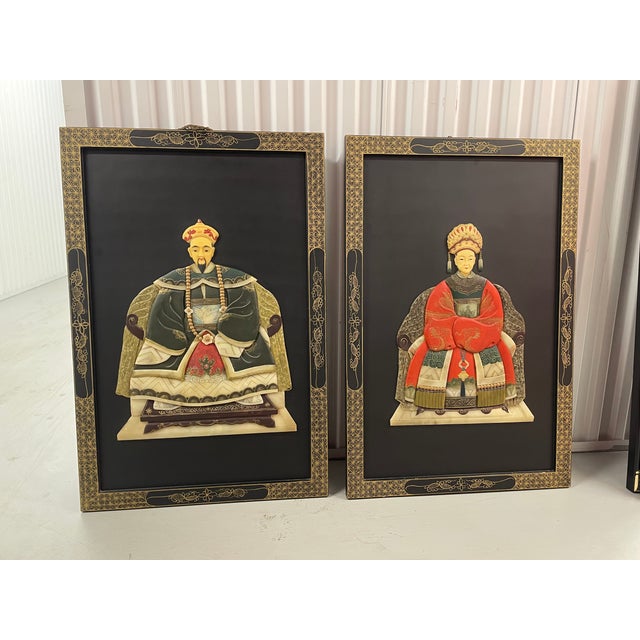 Pair of Chinese Inlaid Shadowbox Panels – Emperor & Empress Elegant pair of Chinese shadowbox panels depicting an Imperial...
