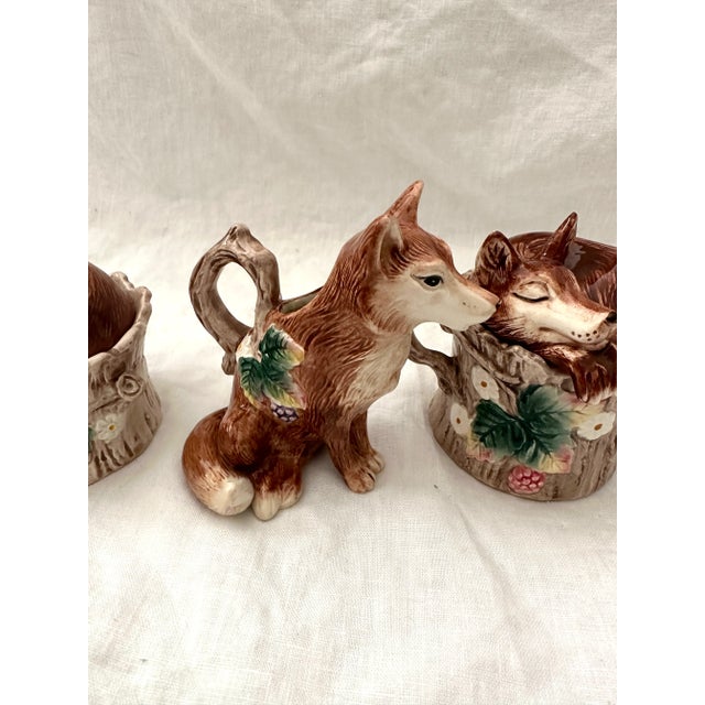 Ceramic Fitz and Floyd Fox Cream/Sugar & Salt/Pepper Set For Sale - Image 7 of 7