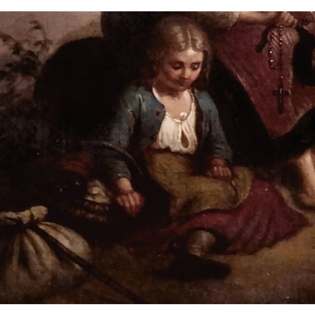 Victorian 19th Century Continental "The Runaways" Oil on Canvas For Sale - Image 3 of 7