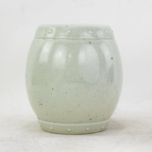 Late 20th Century Vintage Chinese Celadon Crackle Glaze Decorative Porcelain Drum For Sale - Image 5 of 11
