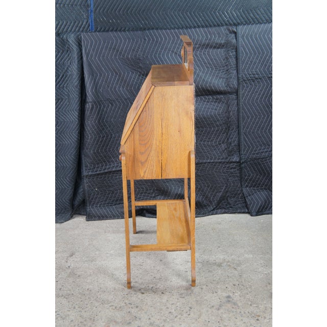 Antique Victorian Petite Oak Mirrored Slant Top Secretary Ladies Writing Desk For Sale - Image 13 of 14