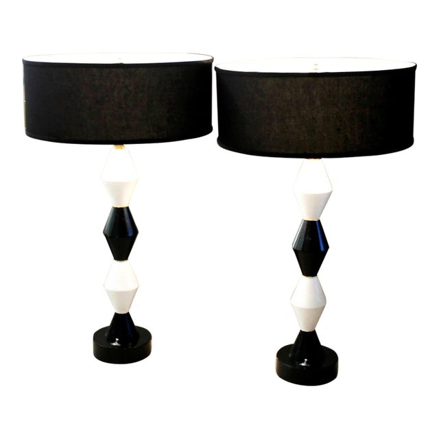 Mid 20th Century Modern Frederick Cooper "Harlequin" Mid Century Modern Decorator Lamps - Pair For Sale
