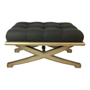 Late 20th Century Vanguard Lytton Ottoman With Gray Flannel Tufted Seat & Metallic Gold X Base