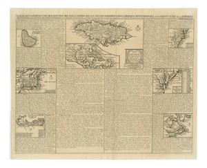 French Colonial America Map with Jamaica, Barbados and Carolina, 1719