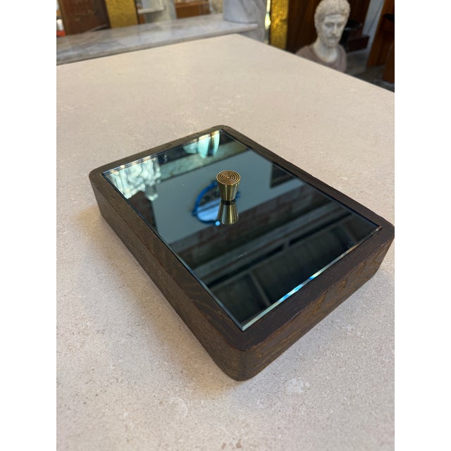 Elegant Italian decorative box from the 1960s, crafted with a solid wood structure and a refined mirrored lid. The top...
