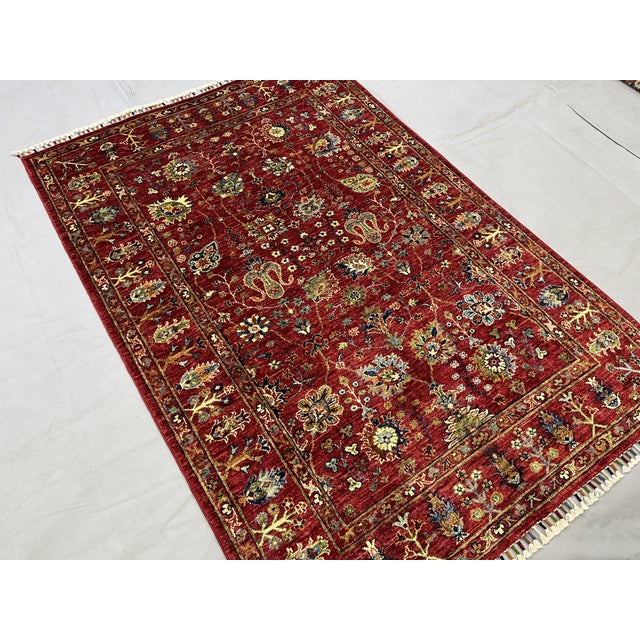 Red Sultani Persian Floral Rug, 4'2" X 6'1" For Sale - Image 6 of 12