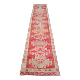 Hand-Knotted Narrow Runner Turkish Rug Hallway Decor- 2'1' X 12'3' For Sale