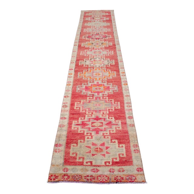 Hand-Knotted Narrow Runner Turkish Rug Hallway Decor- 2'1' X 12'3' For Sale