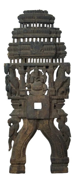 Antique Carved Wooden Hanging Hindu Temple Lord Ganesha Deity Plaque