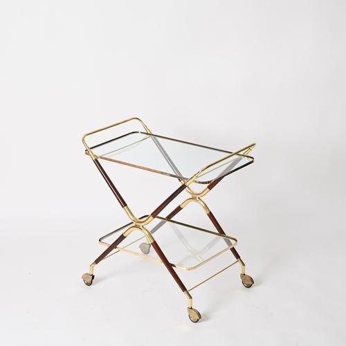 Mid-Century Modern Bar Cart in Brass and Wood by Cesare Lacca, Italy, 1950s For Sale - Image 9 of 14