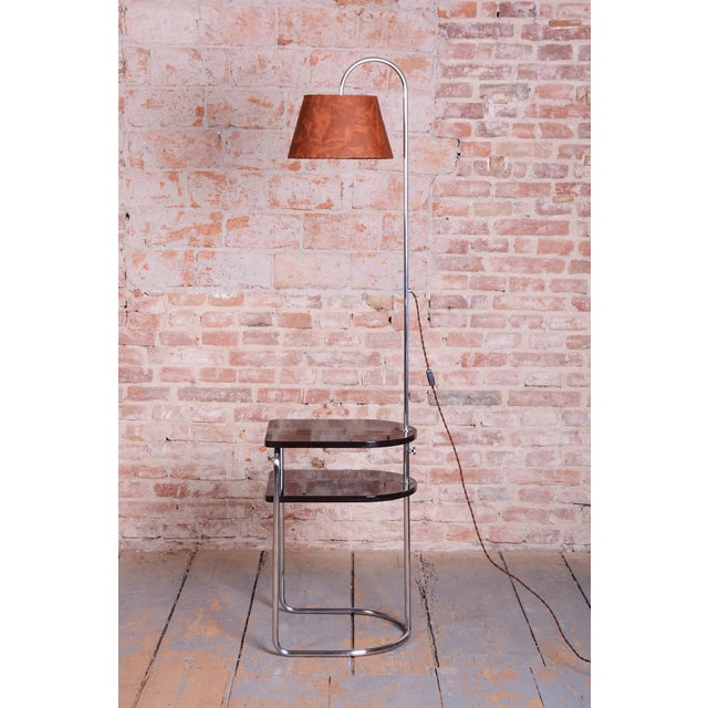 Black Bauhaus Floor Lamp in Chrome and Oak from Thonet, Czech, 1930s For Sale - Image 8 of 16