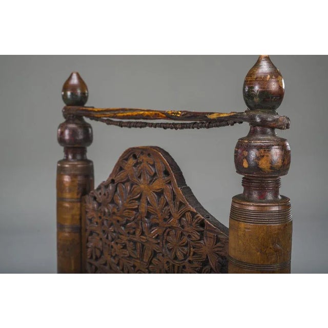 Wood Early 20th Century Handmade Low Cedar Chair, Nuristan, 1890s For Sale - Image 7 of 14