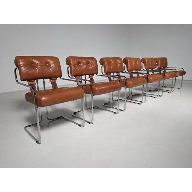 Tucroma Chairs in Cognac Leather by Guido Faleschini for Mariani, Set of 6 For Sale - Image 3 of 7