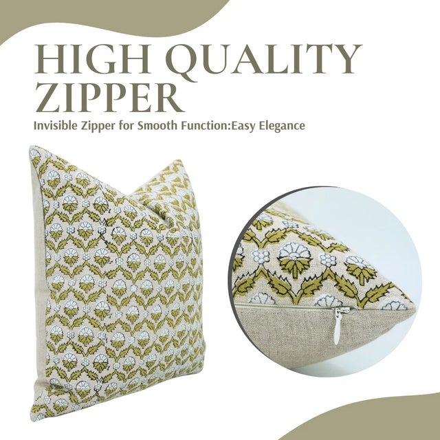 Art Deco Fabdivine Handmade Block Printed Cushion Cover 12x20 Inch Pure Linen- Shehnaz For Sale - Image 3 of 5