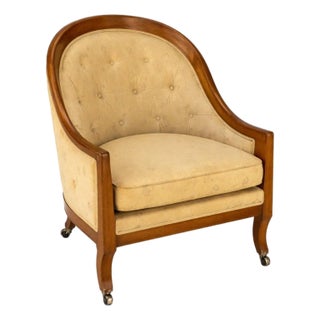 1950s Tomlinson of High Point Tufted Barrel-Back Lounge Chair on Original Casters For Sale