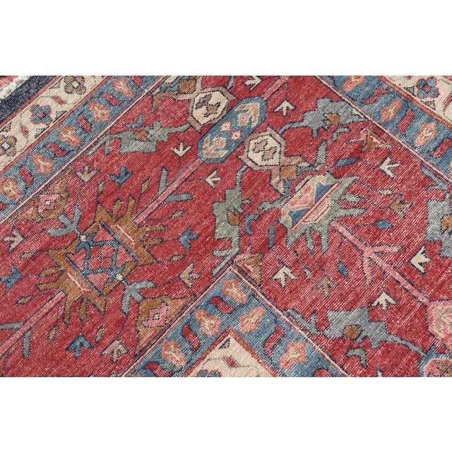 Large Persian Bidjar Rug With Navy Field and Red Border Floral Design For Sale - Image 16 of 16