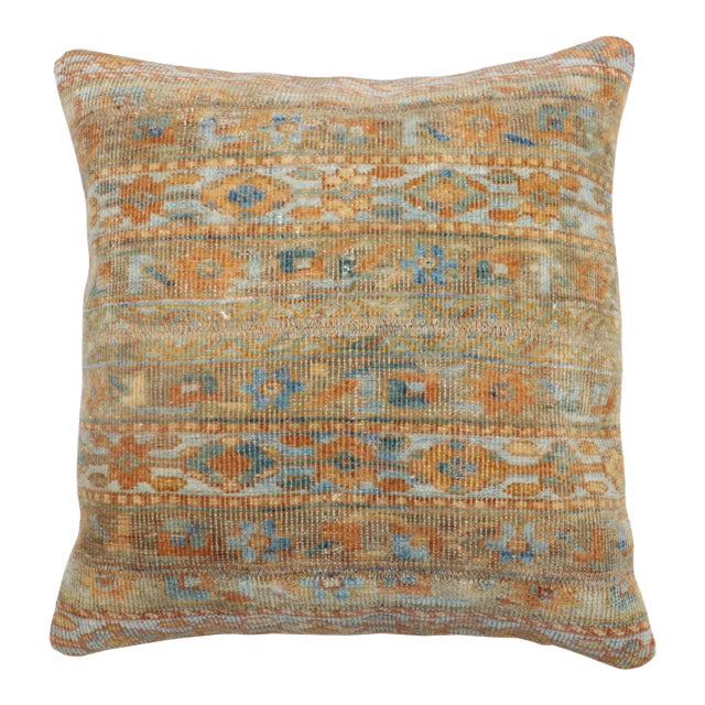 Blue Orange Antique Persian Malayer Rug Pillow For Sale