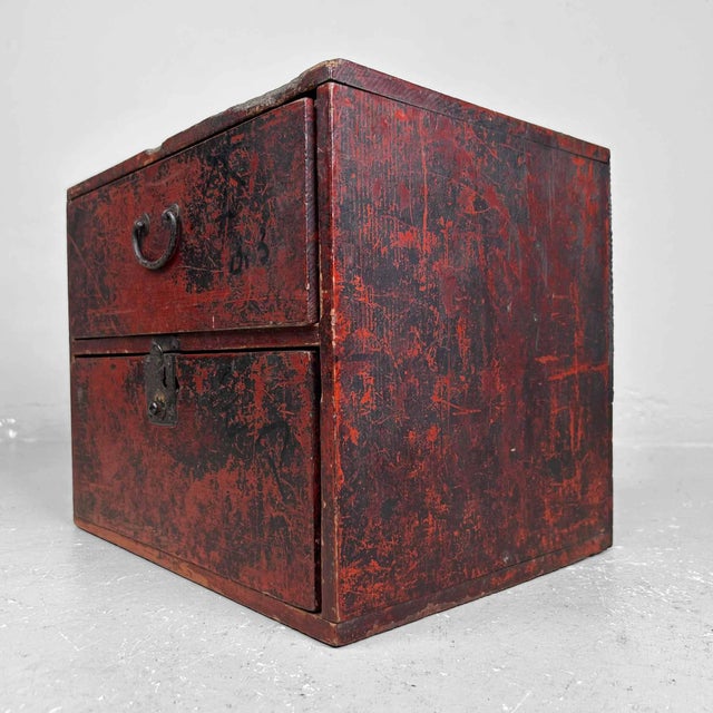 Maroon Meiji Kake-Suzuri Document Cabinet, Japan, 1890s For Sale - Image 8 of 11