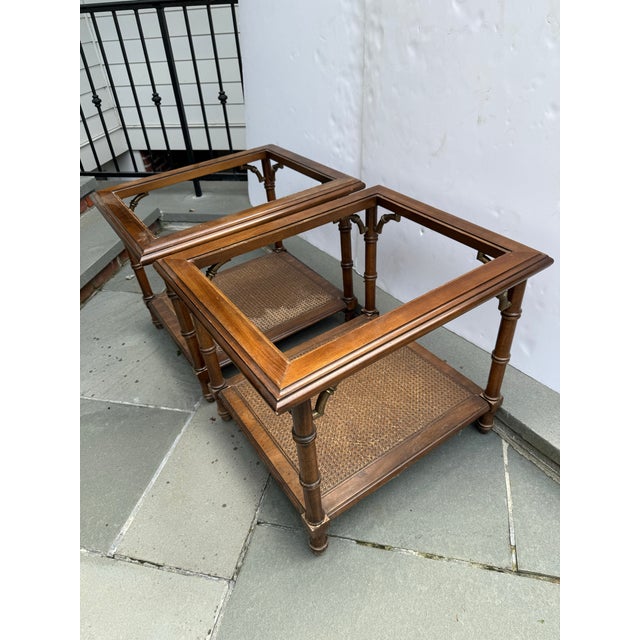 Lane Furniture Lane Faux Bamboo Side Tables With Caned Shelf - A Pair For Sale - Image 4 of 10