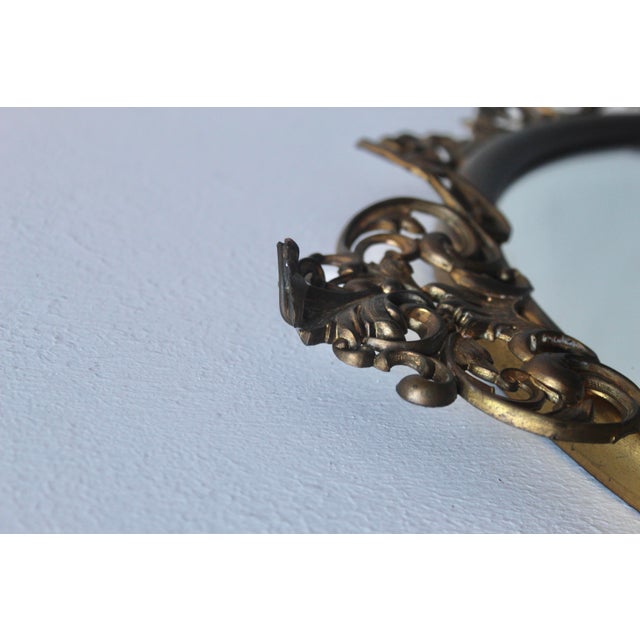 Metal Vintage Italian Baroque Style Ornate Filigree Brass Oval Wall Mirror For Sale - Image 7 of 14