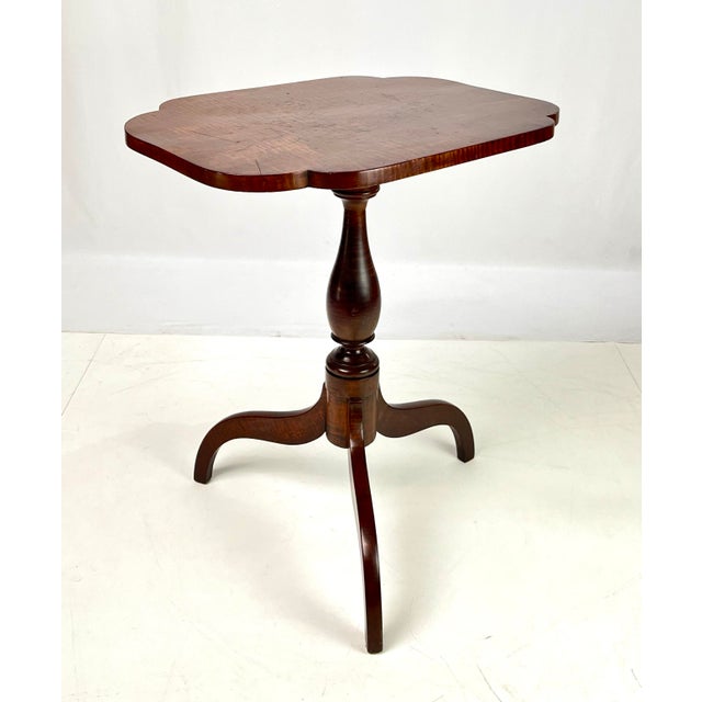 American Antique Tiger Maple Tilt-Top Candle Stand For Sale - Image 3 of 12