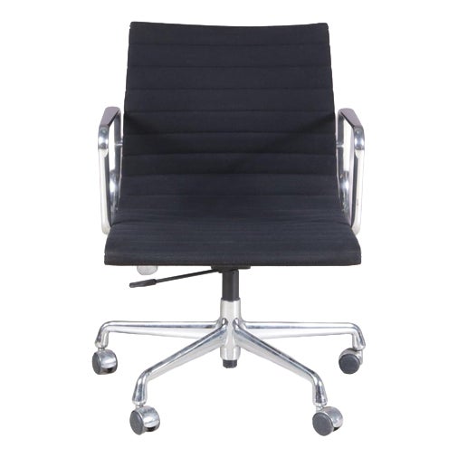 Model EA118 Desk Chair with Chrome Base, Black Hopsack Upholstery and Aluminium Armrests by Charles & Ray Eames for Vitra, Germany, 2000s For Sale