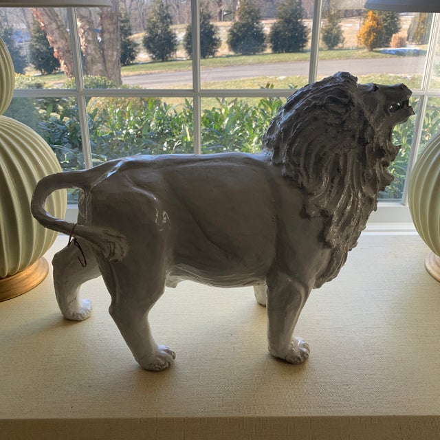 White Signed White Glazed Pottery Lion Sculpture For Sale - Image 8 of 10