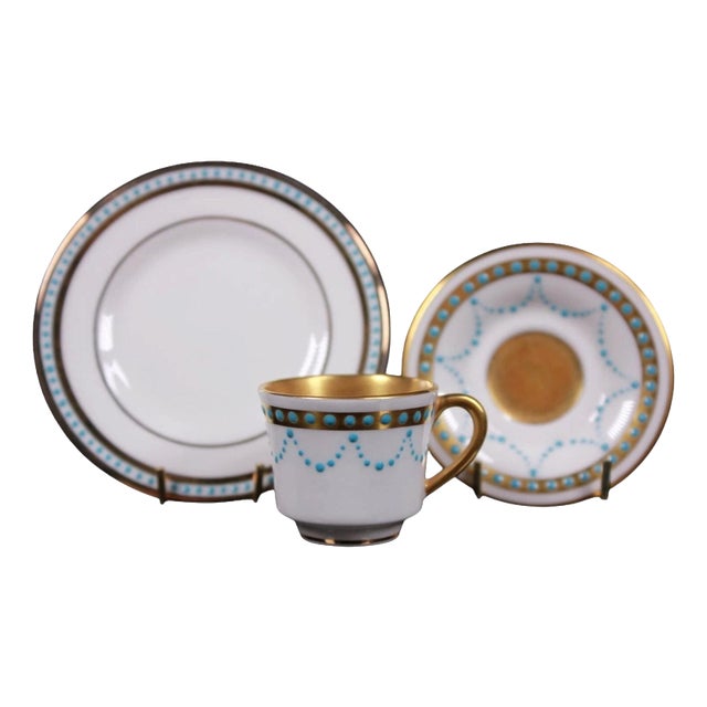 Jewelled Miniature Porcelain Cup, Saucer and Plate by Ken Russell, 1980s, Set of 3 For Sale