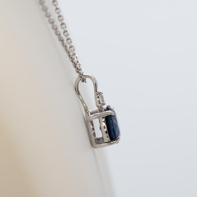 Metal Minimalist Blue Sapphire Pendant With Earth Mined Diamond Accent: Solid 14k Gold For Sale - Image 7 of 8