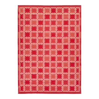 10x14 Modern Swedish-Style Flatweave Wool Rug – Terracotta & Crimson Geometric For Sale