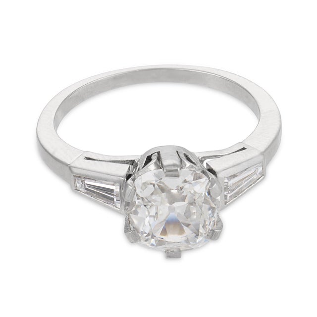 Contemporary Mid Century Gia 1.15 Carat Old Mine Cut Diamond Platinum Engagement Ring, Size 4.5 For Sale - Image 3 of 8