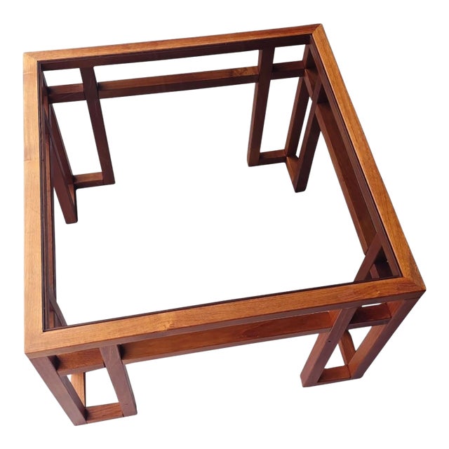 Danish Modern Teak Geometric Glass Top Side Table, Circa 1960s–70s For Sale