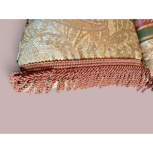 Burgundy Pair Croscill Paisley Fringe Lumbar Pillows-Burgundy Gold-Traditional-Vintage For Sale - Image 8 of 11