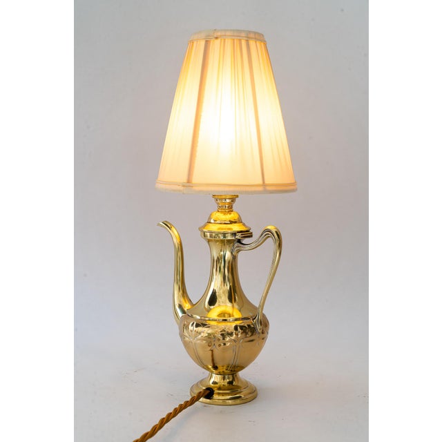 Gold Art Deco Teacan Table Lamp with Fabric Shade, Vienna, Austria, 1920s For Sale - Image 8 of 17