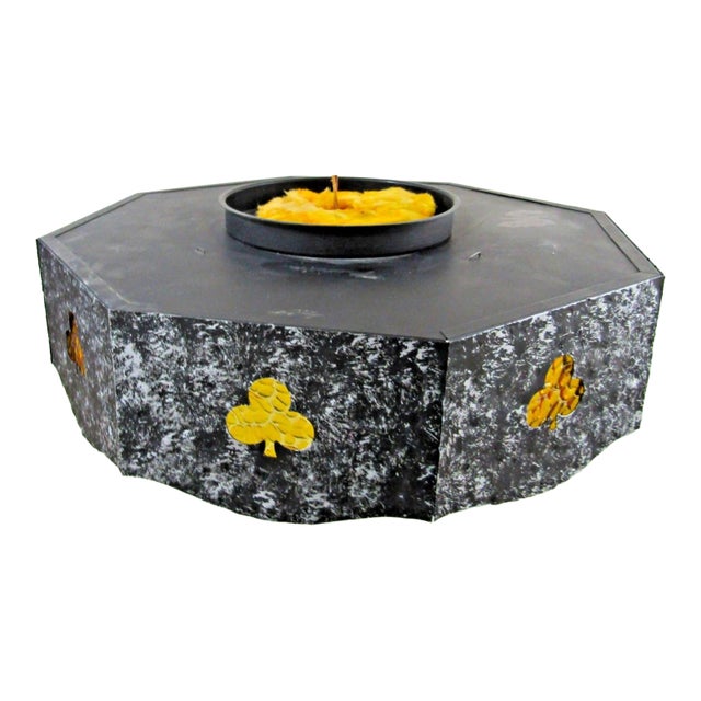 1960s Mid-Century Modern Tessellated Metal Suit of Clubs Octagon Flush Ceiling Light For Sale
