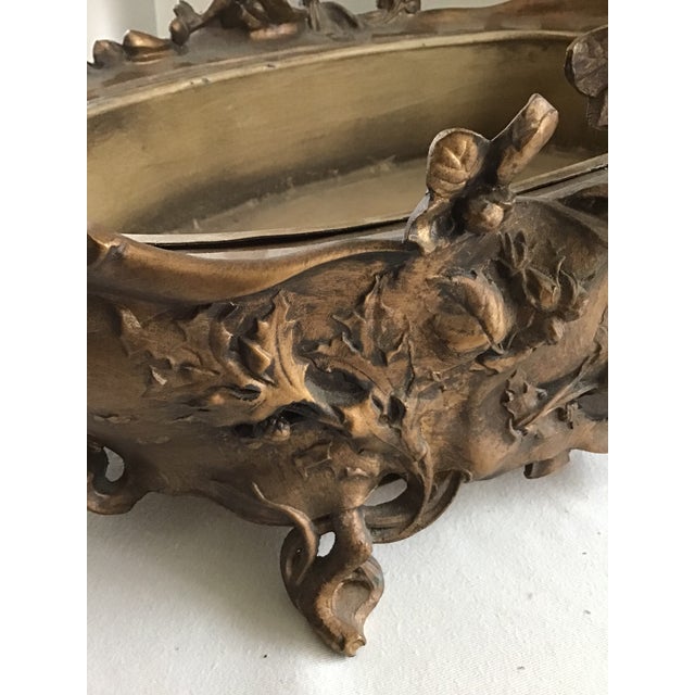 Metal Antique Art Nouveau Metal Jardinière Planter Centerpiece, Cupid & Berry Vining Motif, Signed De Meyer, Removable Liner Included For Sale - Image 7 of 12