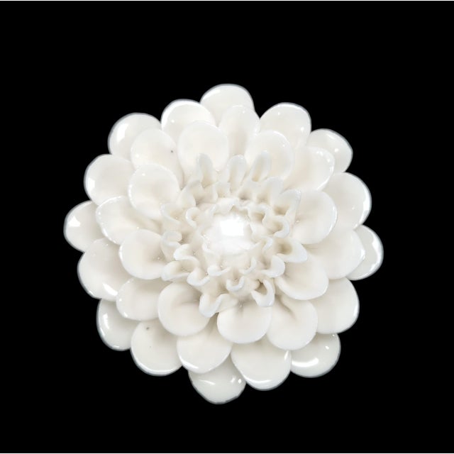 3d Ceramic Porcelain Flower Wall Decor Set - 5 Piece Mixed Floral Wall Hangings Peony Rose Daisy White For Sale In San Diego - Image 6 of 12