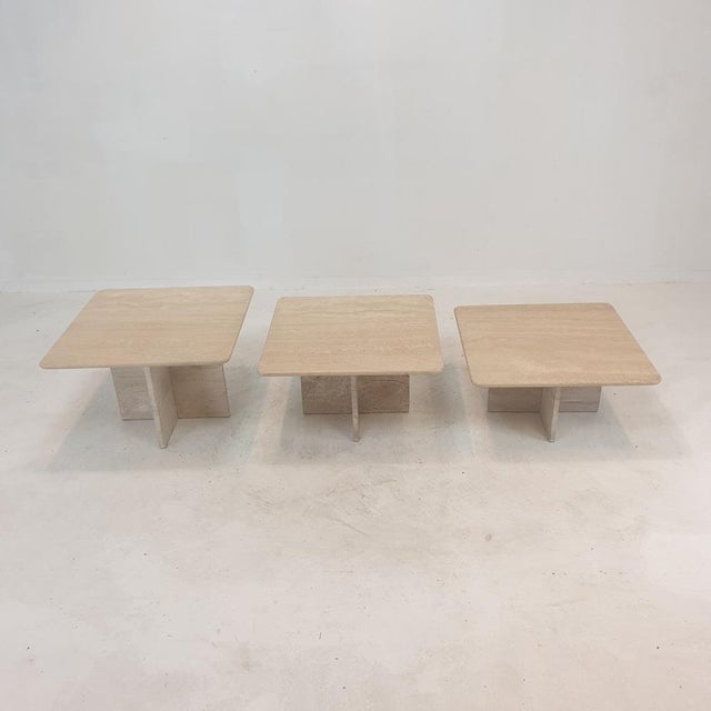Beige Italian Travertine Coffee Tables, 1980s, Set of 3 For Sale - Image 8 of 18