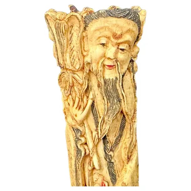 Bone Chinese Stained and Carved Bone Ancestral Figures, a Pair For Sale - Image 7 of 11