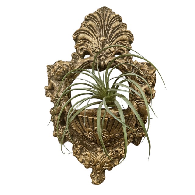 Rococo 1978 Italian Gilt Chalkware Putti Wall Pocket, Baroque Revival For Sale - Image 3 of 12